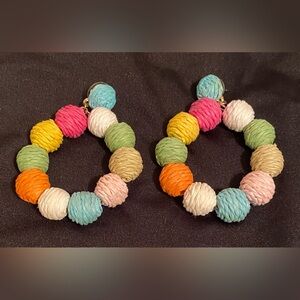 Colorful Rope (Raffia wrapped) Bead Hoop Earrings - Multicolor